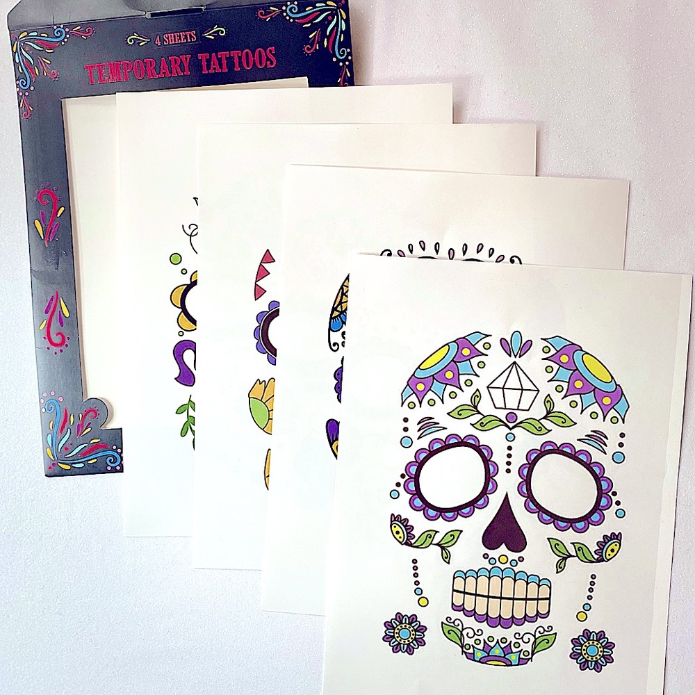 🕸🎃 4 Pack of Sugar Skull Temporary Face Tattoos!! 💀👻 NWT!!!